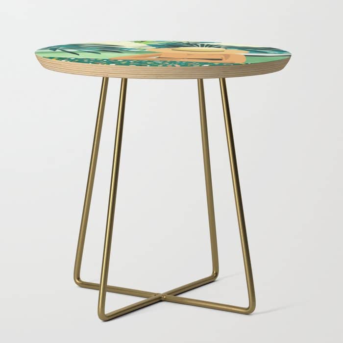 Chill, Modern Bohemian Black Woman Travel Illustration | Terrazzo Tropical Swimming Pool Fashion Side Table