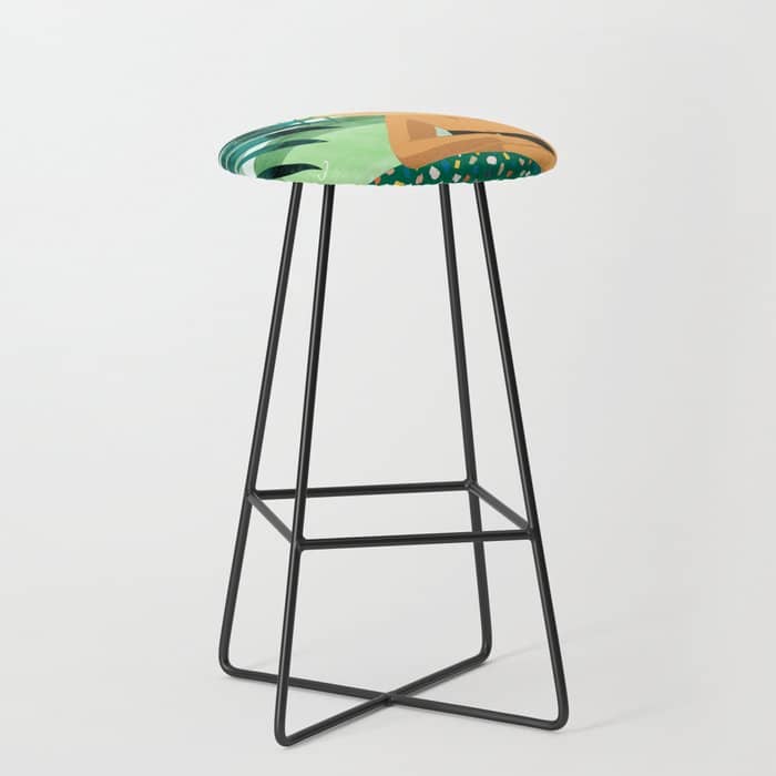 Chill, Modern Bohemian Black Woman Travel Illustration | Terrazzo Tropical Swimming Pool Fashion Stool