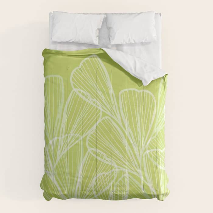Minimal Modern Green Tropical Abstract Comforter