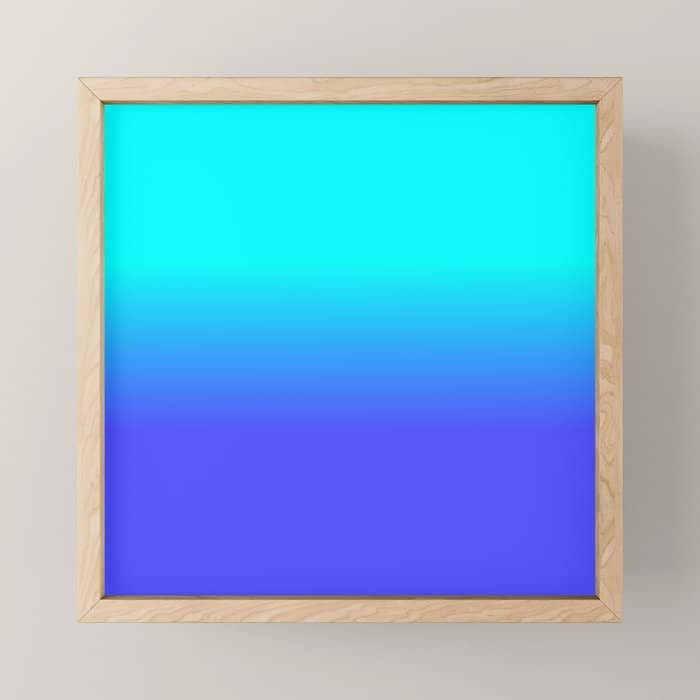 Neon Blue And Bright Neon Aqua Ombré Shade Color Fade Mini Art Print