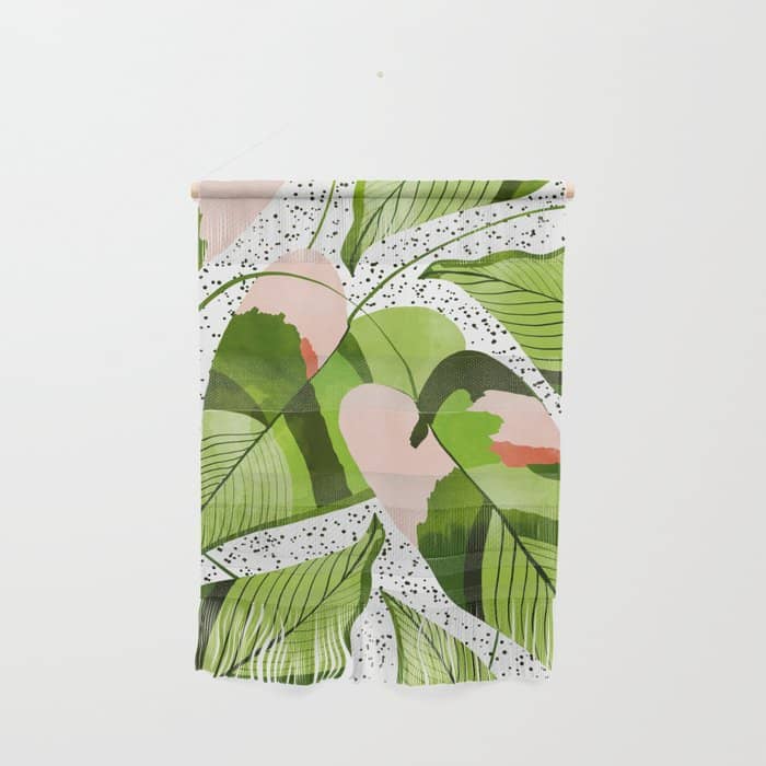 Blushing Leaves Watercolor Painting, Colorful Botanical Illustration, Tropical Modern Bohemian Wall Hanging