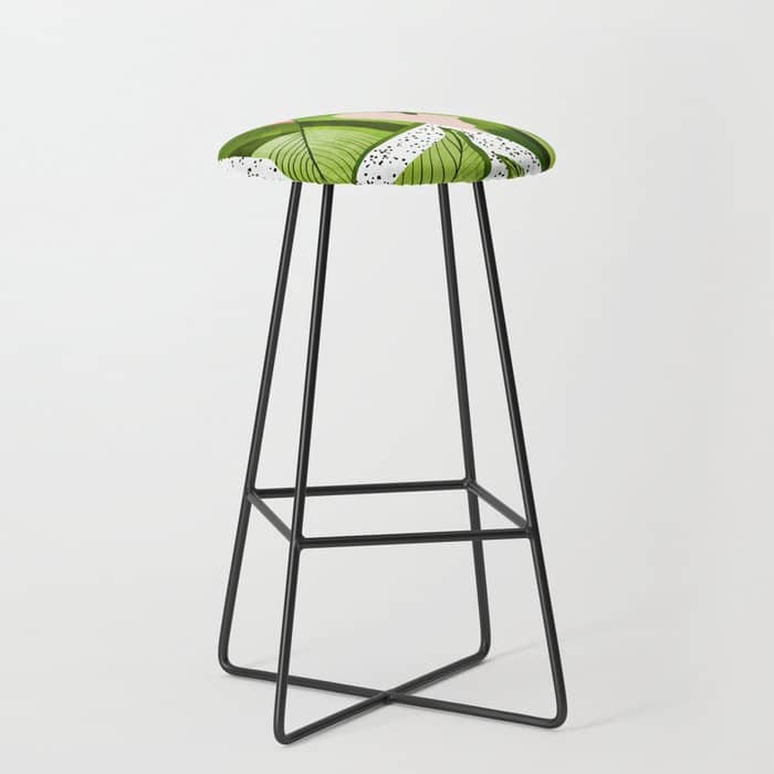 Blushing Leaves Watercolor Painting, Colorful Botanical Illustration, Tropical Modern Bohemian Stool