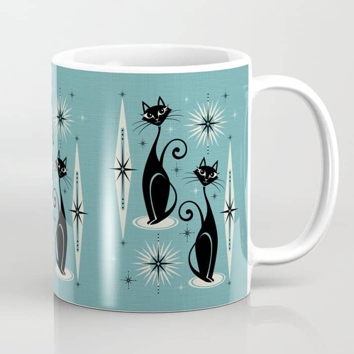 Mid Century Meow Retro Atomic Cats On Blue Coffee Mug