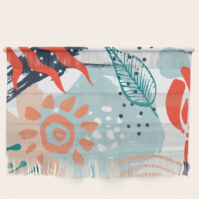 Summer Abstract, Floral Prints, Orange, Teal, Blue, Colourful Prints. Wall Hanging