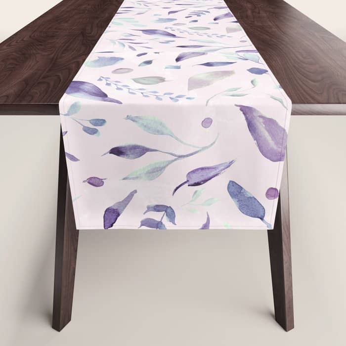 Modern Blush Pink Navy Blue Purple Watercolor Floral Table Runner