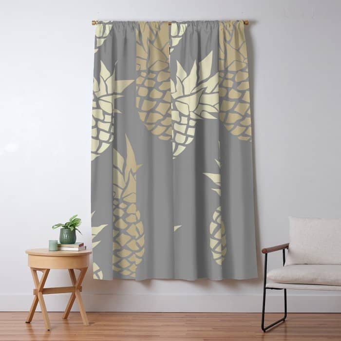 Glam Pineapple Art In Gray And Gold Window Curtain