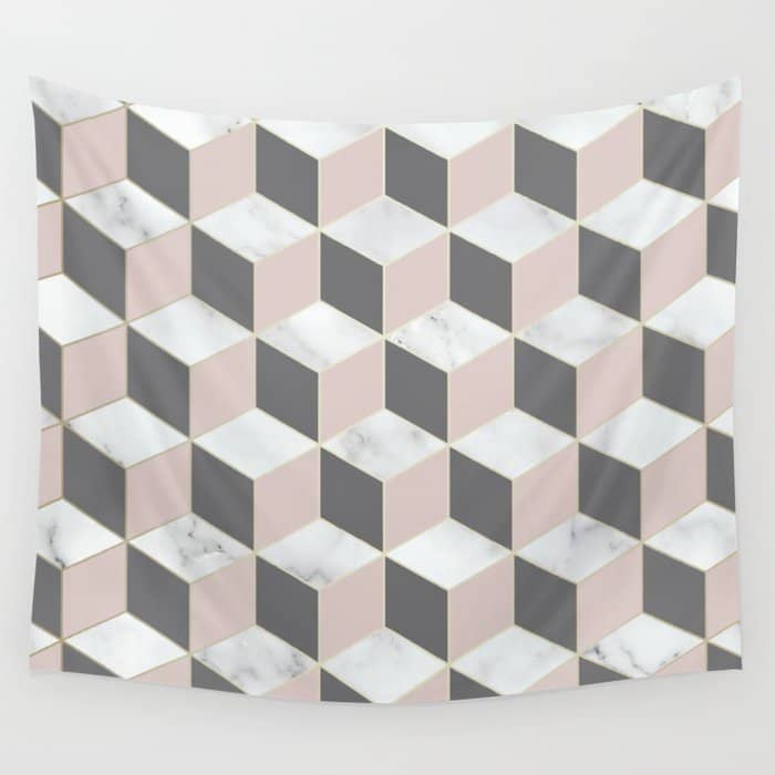 Geometric Art, Marble, Blush Pink, Gray, Abstract Art Wall Tapestry