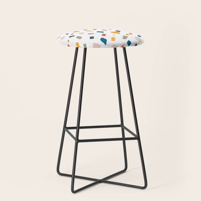 Terrazzo, Abstract Quirky Shapes Bohemian Modern Pattern Confetti Celebration Random Colorful Shapes Stool