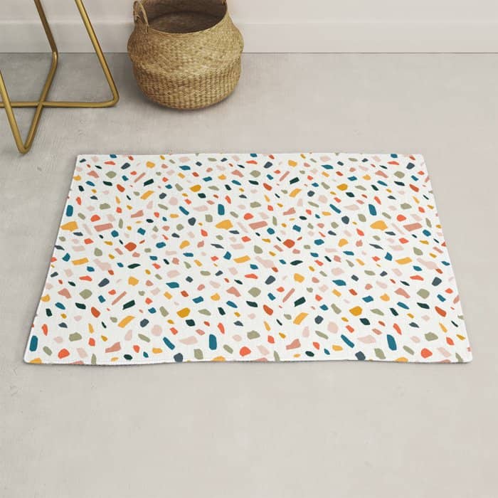 Terrazzo, Abstract Quirky Shapes Bohemian Modern Pattern Confetti Celebration Random Colorful Shapes Rug