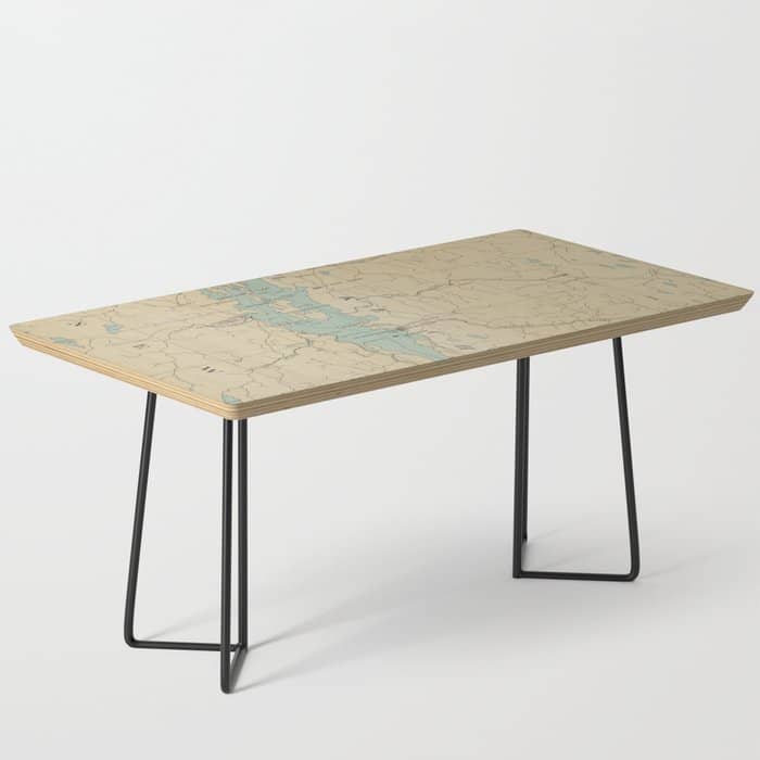 Vintage Lake Champlain Lighthouse Map (1896) Coffee Table