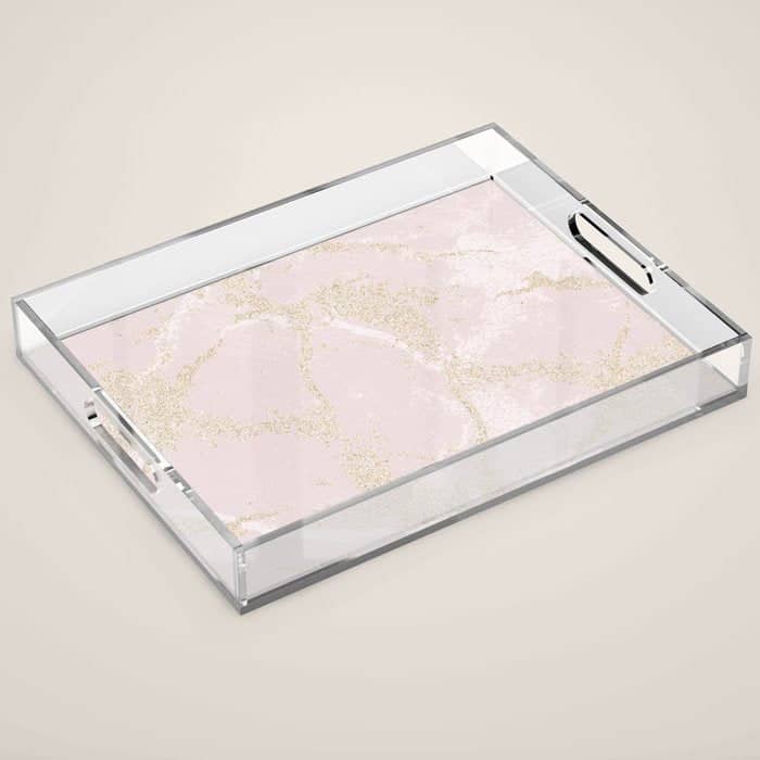 Elegant Modern Blush Pink Gold Pastel Marble Acrylic Tray