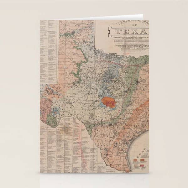 Vintage Geological Map Of Texas (1920) Stationery Card
