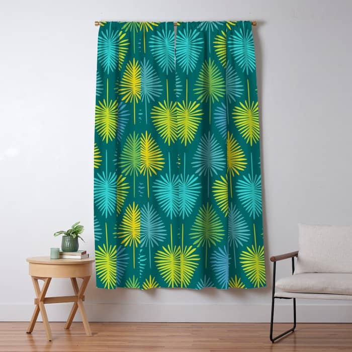 Mid Century Blue And Green Forest Window Curtain