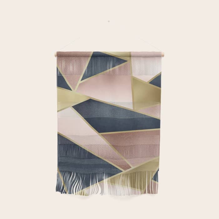 Geometric Art, Rose Gold, Pink And Navy Blue Modern  Wall Hanging