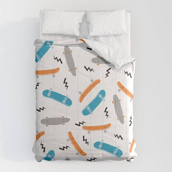 Skateboards Orange And Blue Pattern Great Decor For Nursery Kids Rooms Boys And Girls Comforter