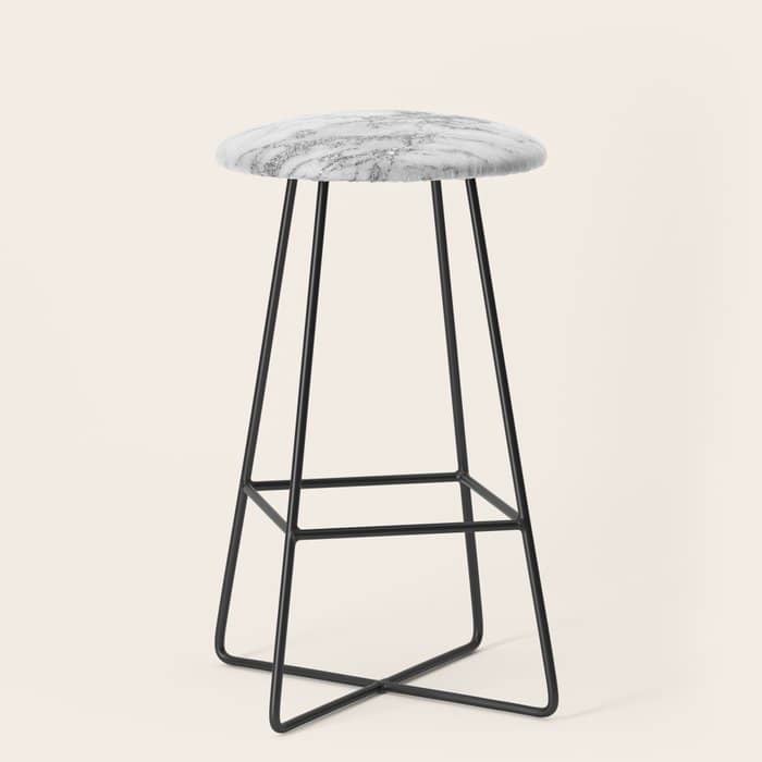 Elegant Chic White Gray Silver Glitter Marble Stool