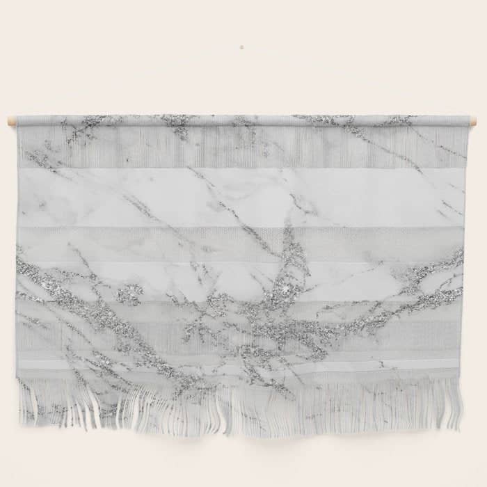 Elegant Chic White Gray Silver Glitter Marble Wall Hanging
