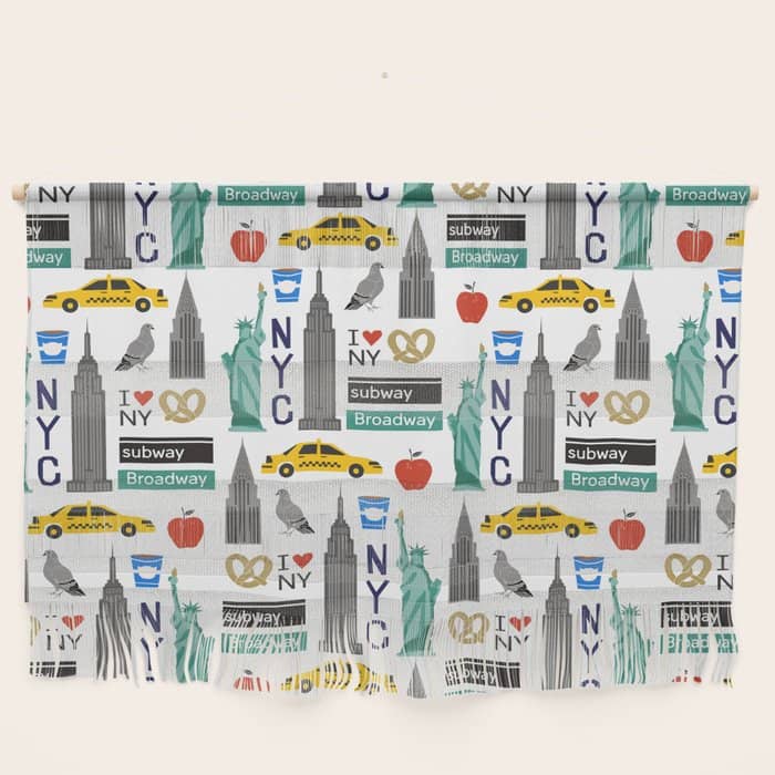 Nyc Travel Pattern Fun Kids Decor Boys And Girls Nursery New York City Theme Wall Hanging