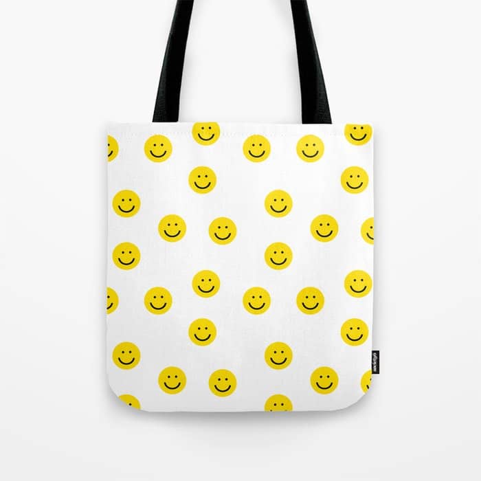 Smiley Faces White Yellow Happy Simple Smiley Pattern Smile Face Kids Nursery Boys Girls Decor Tote Bag