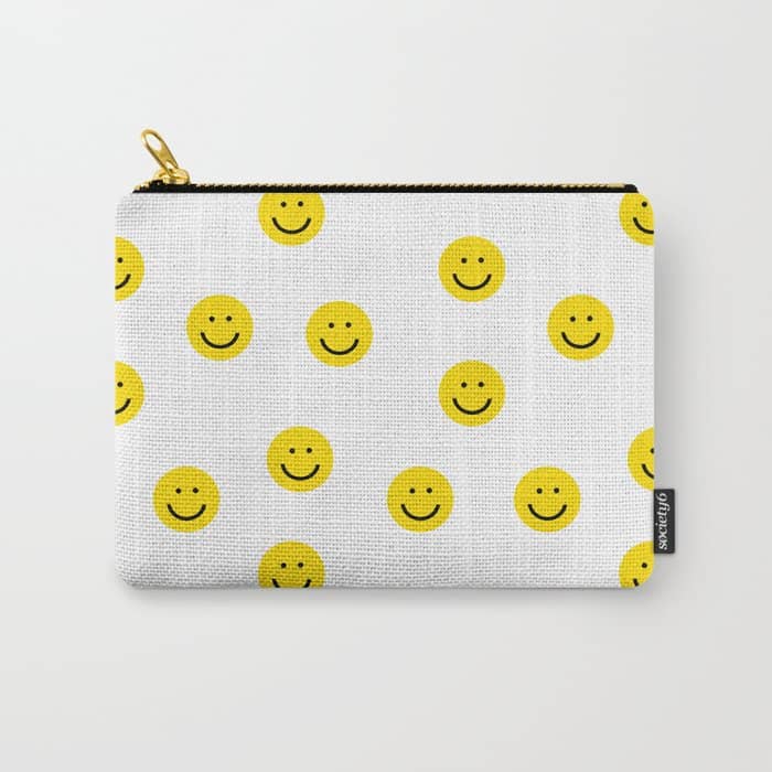 Smiley Faces White Yellow Happy Simple Smiley Pattern Smile Face Kids Nursery Boys Girls Decor Carry All Pouch
