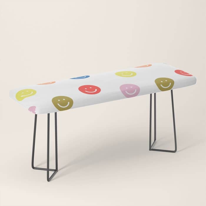 Smiley Faces Happy Simple Rainbow Colors Pattern Smile Face Kids Nursery Boys Girls Decor Bench