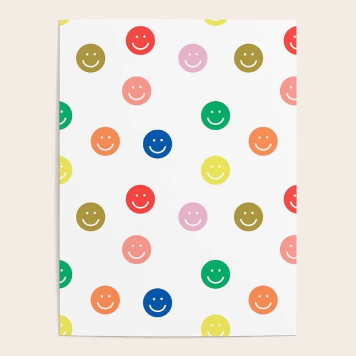Smiley Faces Happy Simple Rainbow Colors Pattern Smile Face Kids Nursery Boys Girls Decor Poster