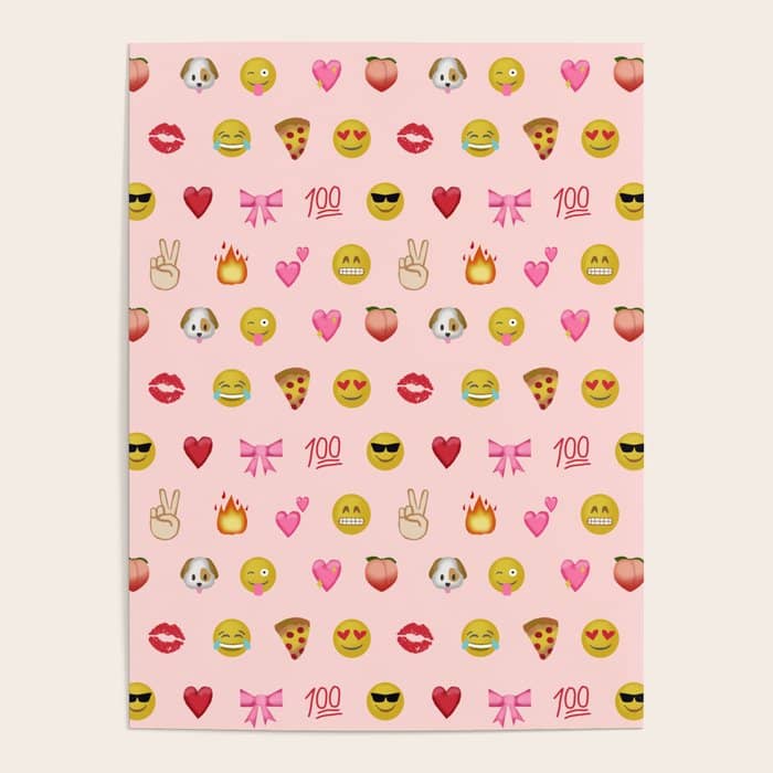 Emoji Pattern Pink Background Perfect Kids Room Decor With Emojis Poster