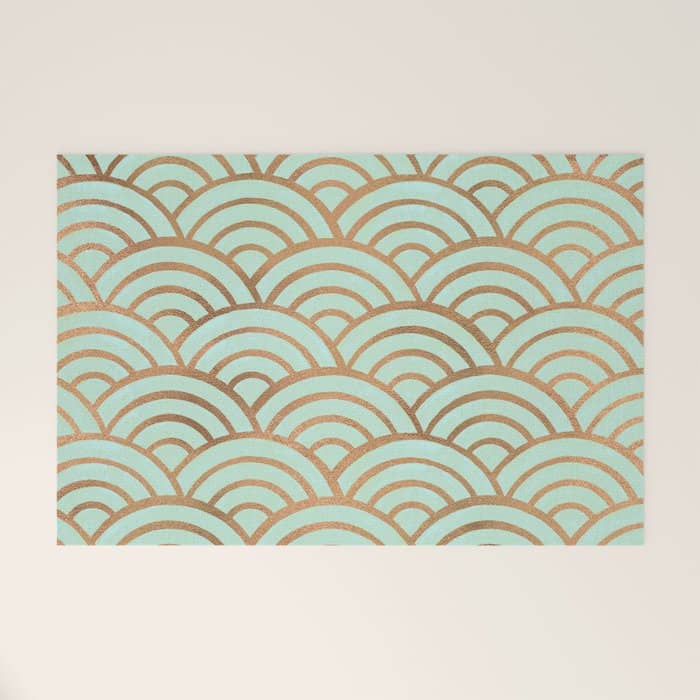 Japanese Seigaiha Wave - Mint & Copper Palette Welcome Mat