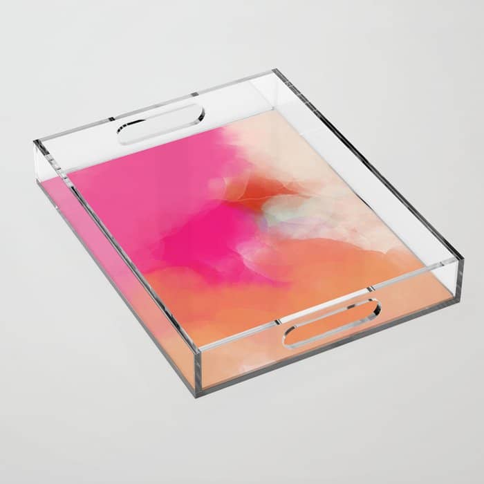 Dreamy Days In Pink Peach Aquarell Acrylic Tray