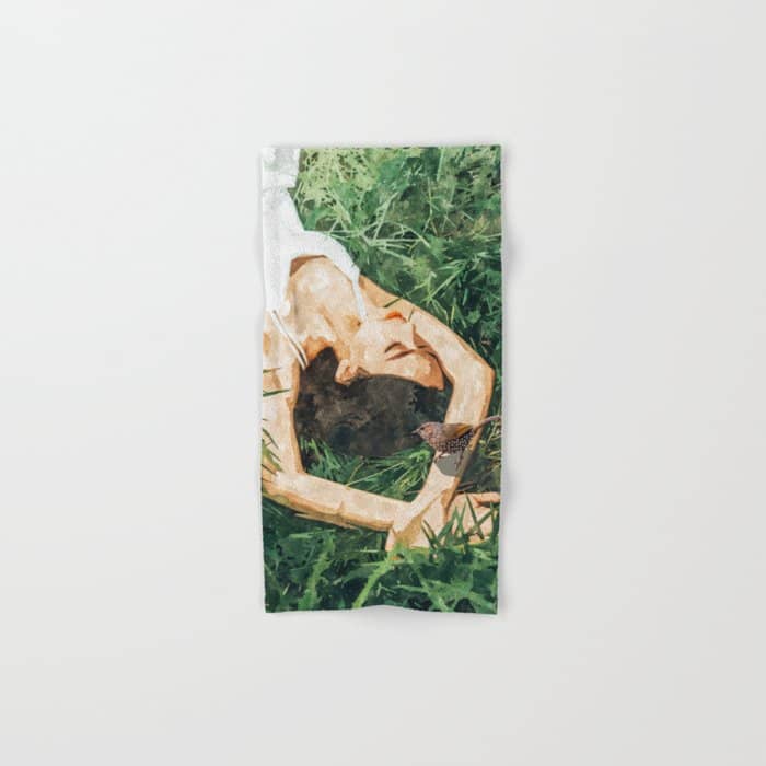 Jungle Nap Painting, Nature Illustration, Woman & Birds Portrait Bath Towel