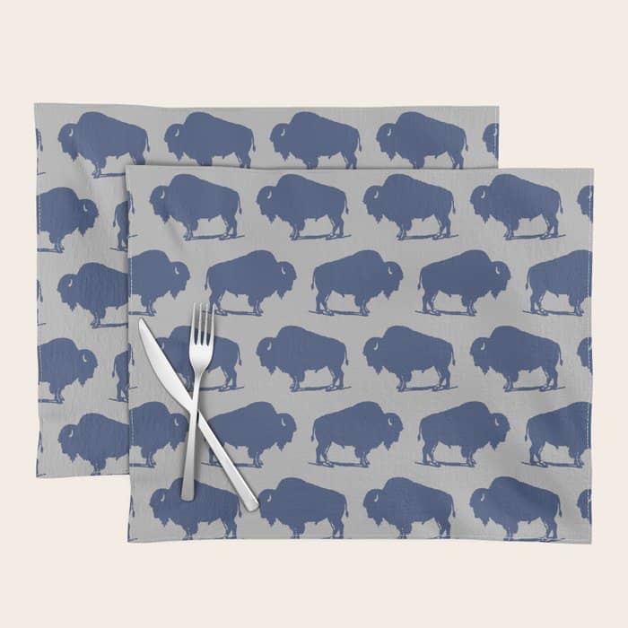 Buffalo Bison Pattern Blue And Gray Placemat