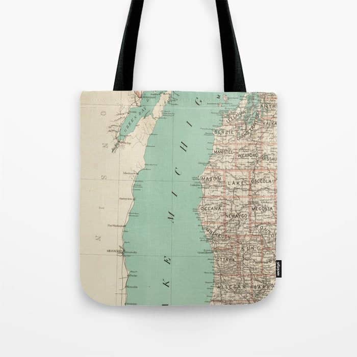 Vintage Map Of Lake Michigan (1888) Tote Bag
