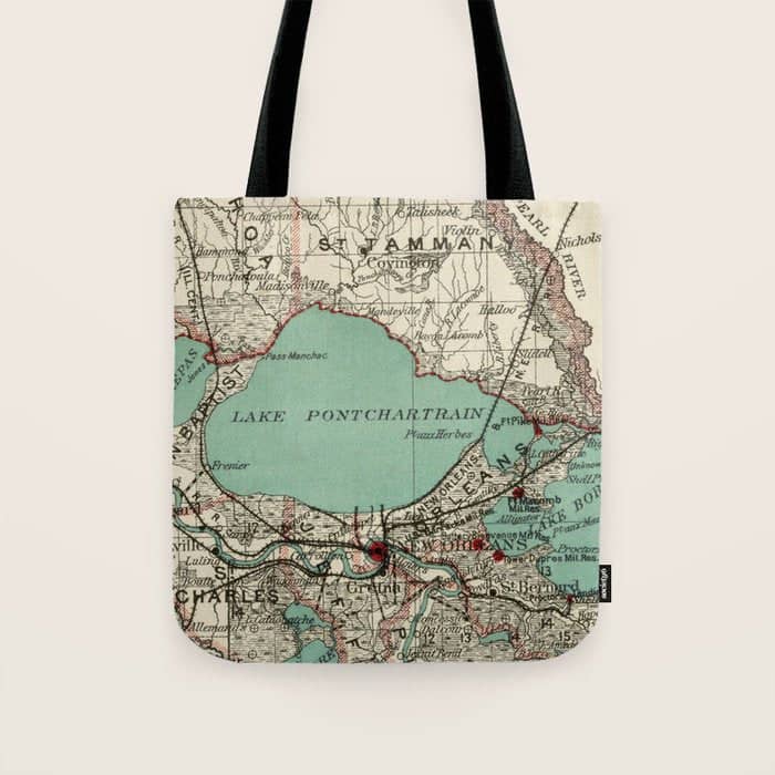 Vintage Map Of Lake Pontchartrain (1887) Tote Bag