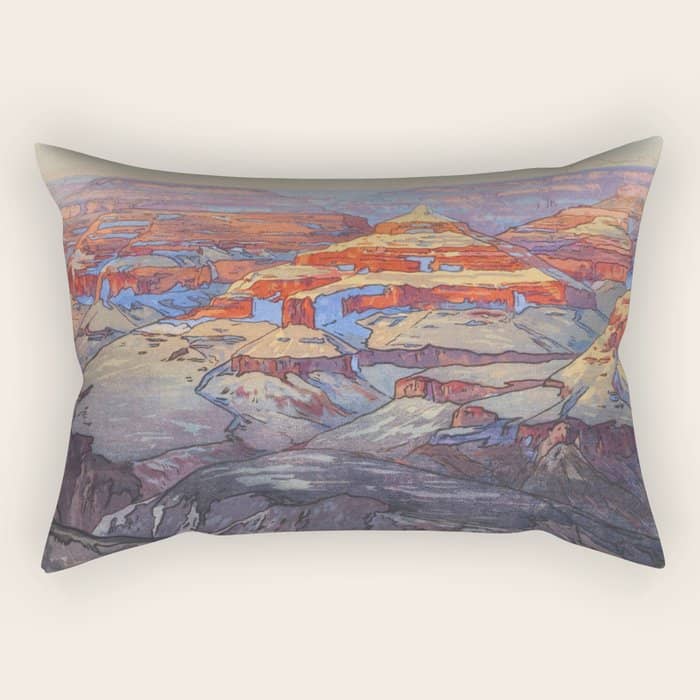 Grand Canyon Vintage Japanese Woodblock Print American Landscape Hiroshi Yoshida Rectangular Pillow