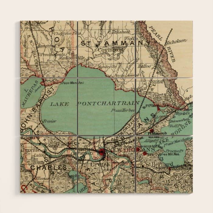 Vintage Map Of Lake Pontchartrain (1887) Wood Wall Art