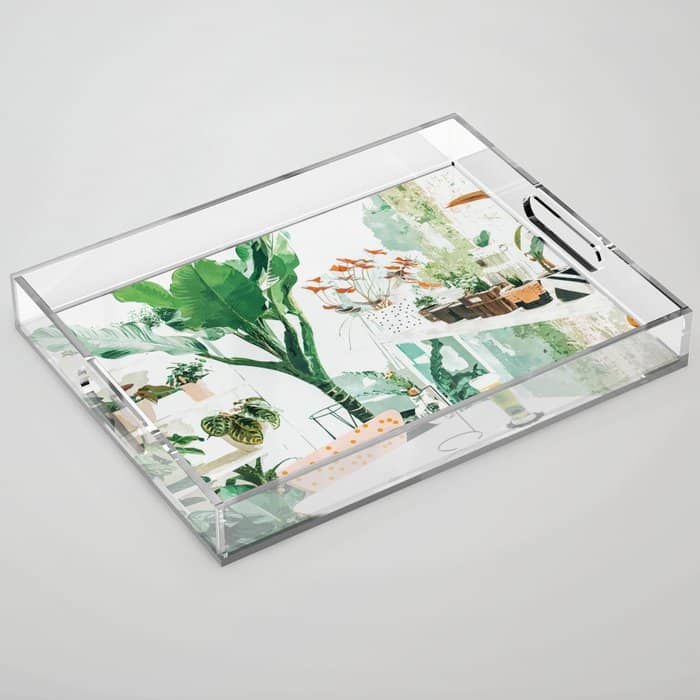 Junglow, Urban Jungle Botanical Home Decor, Tropical Plants Interior Design Plant Lady Painting Acrylic Tray