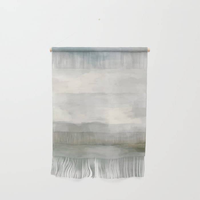 Break In The Weather Ii - Modern Abstract Painting, Light Teal, Sage Green Gray Cloudy Weather Ocean Wall Hanging