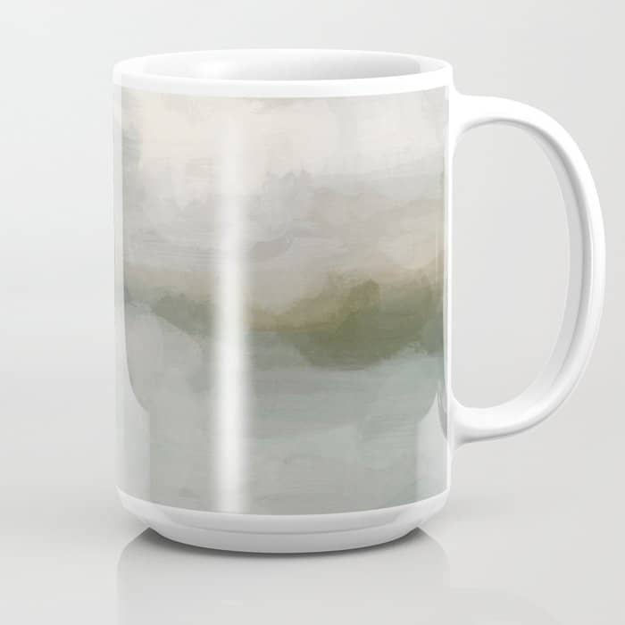 Break In The Weather Ii - Modern Abstract Painting, Light Teal, Sage Green Gray Cloudy Weather Ocean Coffee Mug