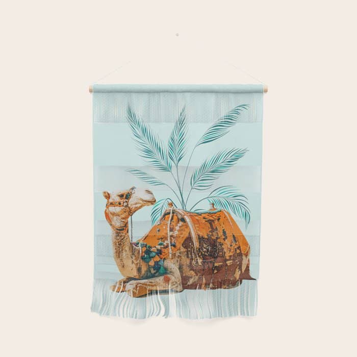 Camel Ride, Modern Bohemian Eclectic Animals, India Culture Travel Palm Desert Painting Wall Hanging