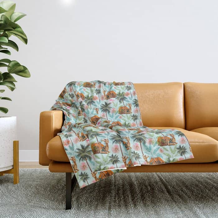Camel Ride, Modern Bohemian Eclectic Animals, India Culture Travel Palm Desert Painting Throw Blanket