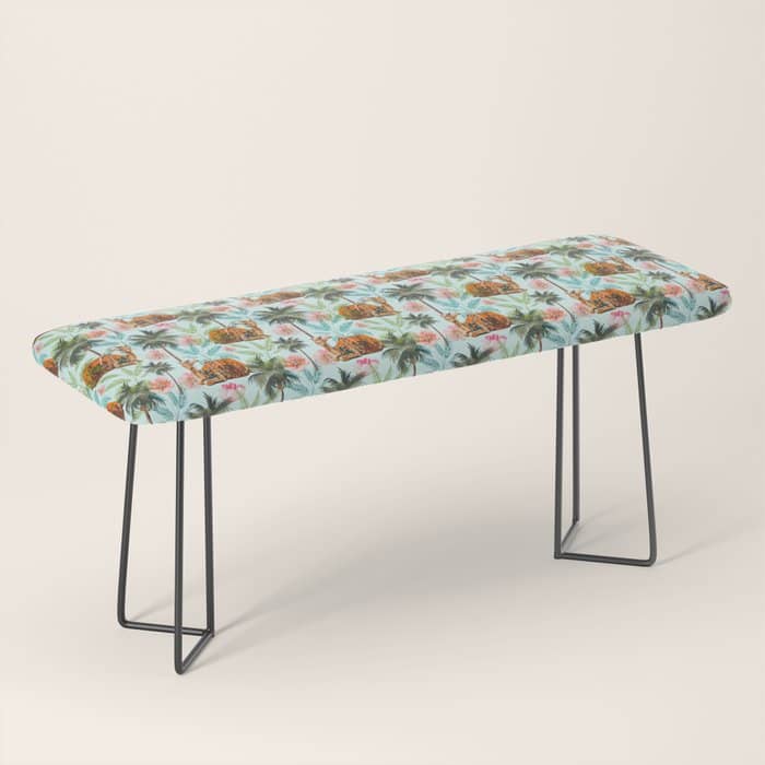 Camel Ride, Modern Bohemian Eclectic Animals, India Culture Travel Palm Desert Painting Bench