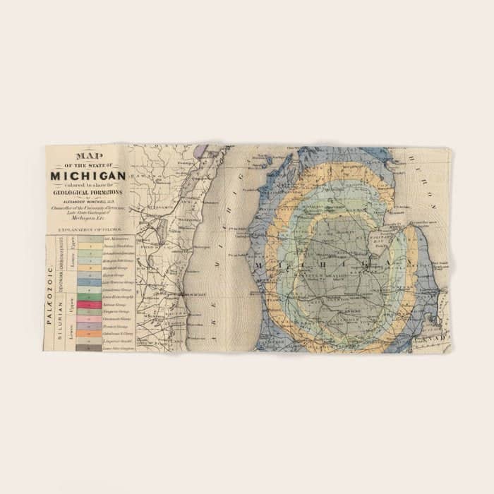 Vintage Michigan Geology Map (1873) Bath Towel
