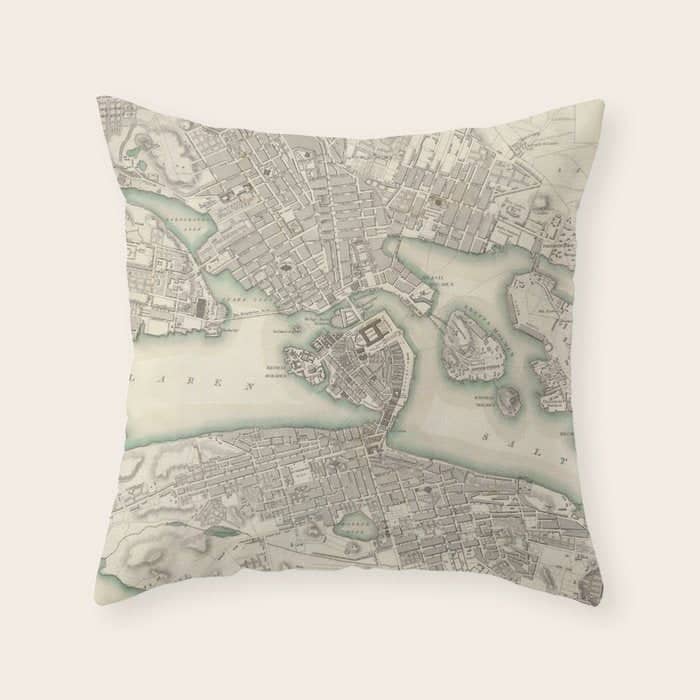 Vintage Map Of Stockholm Sweden (1838) Throw Pillow