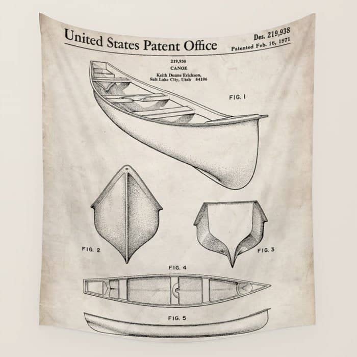Canoe Patent - Kayak Art - Antique Wall Tapestry