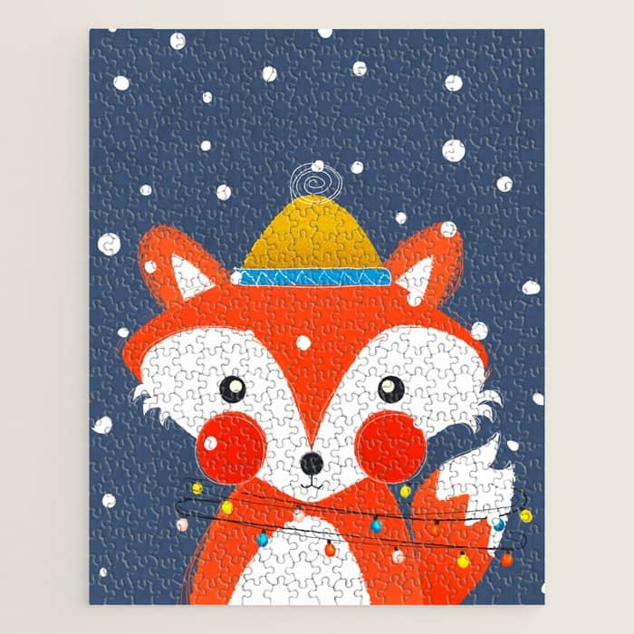 Cute Christmas Fox In The Snow Jigsaw Puzzle