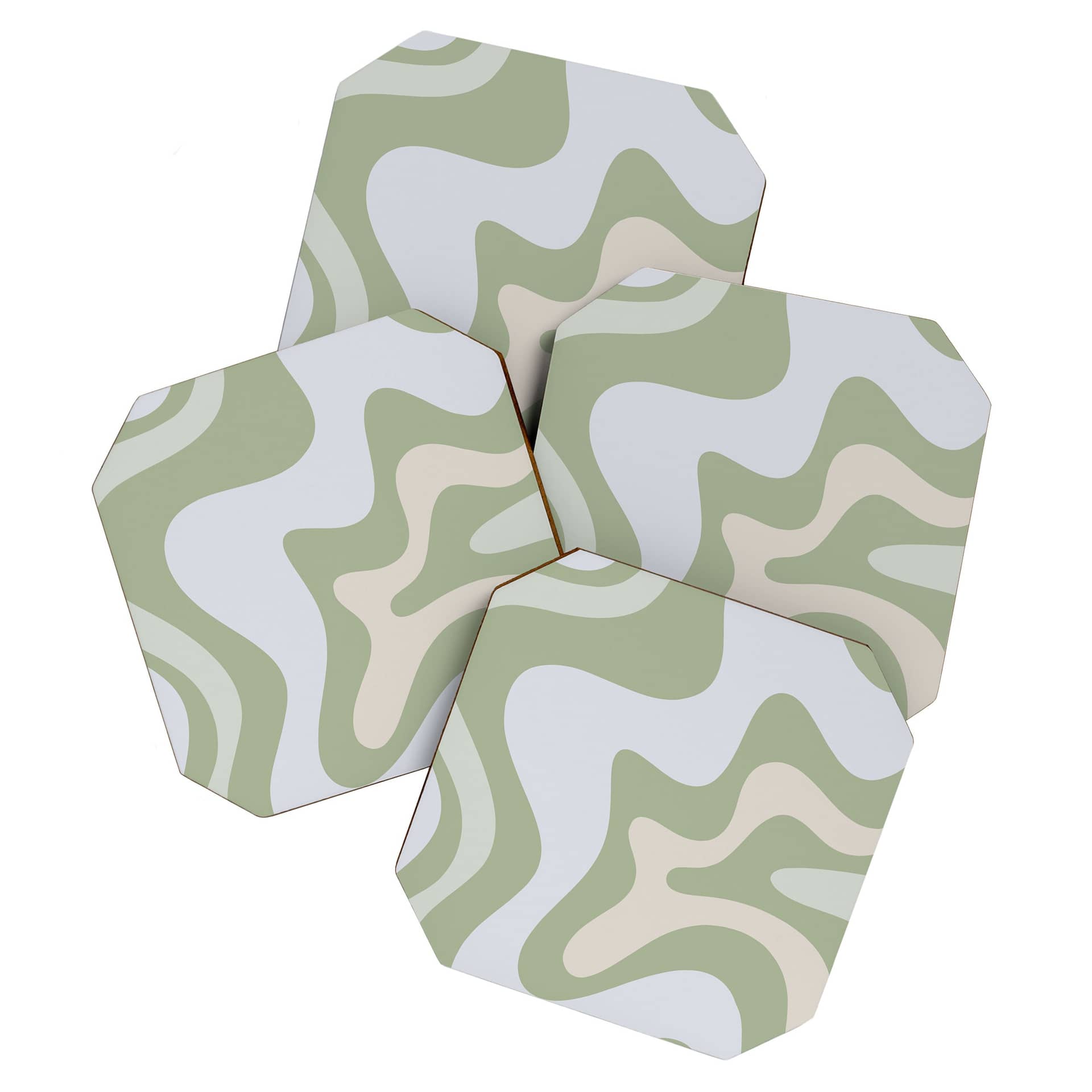 Liquid Swirl Contemporary Abstract Pattern In Light Sage Green Coaster