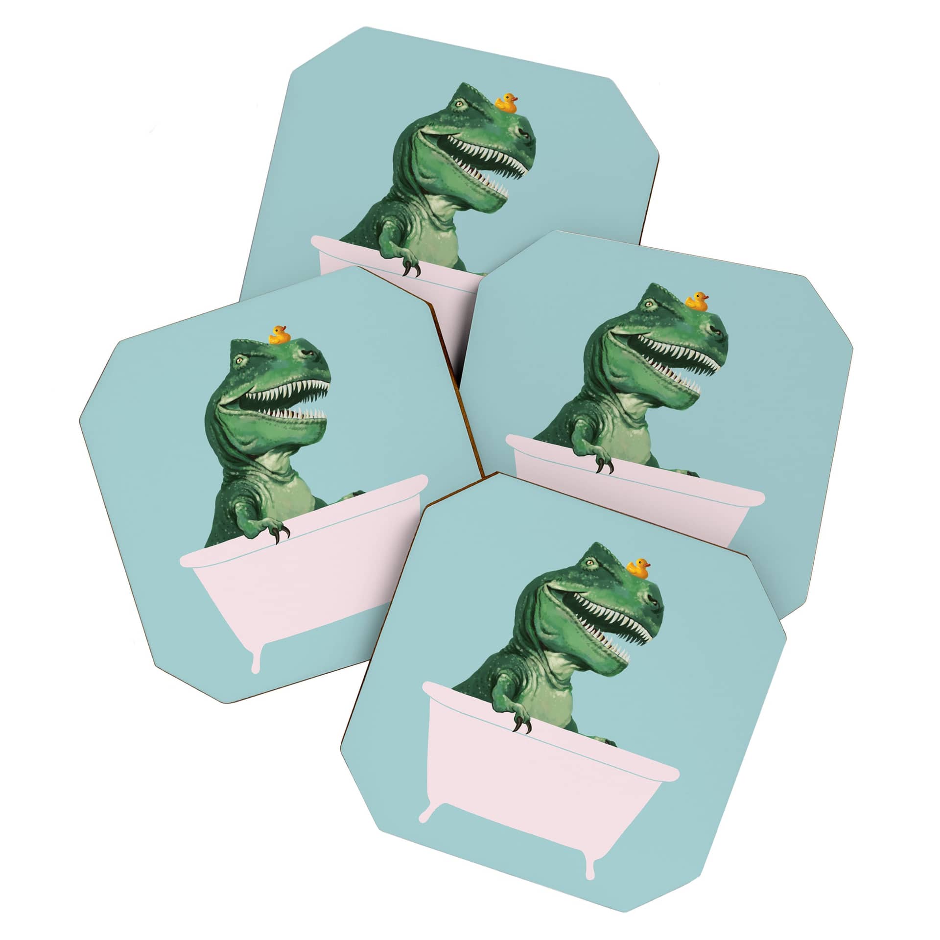 Playful T-Rex In Bathtub In Green Coaster