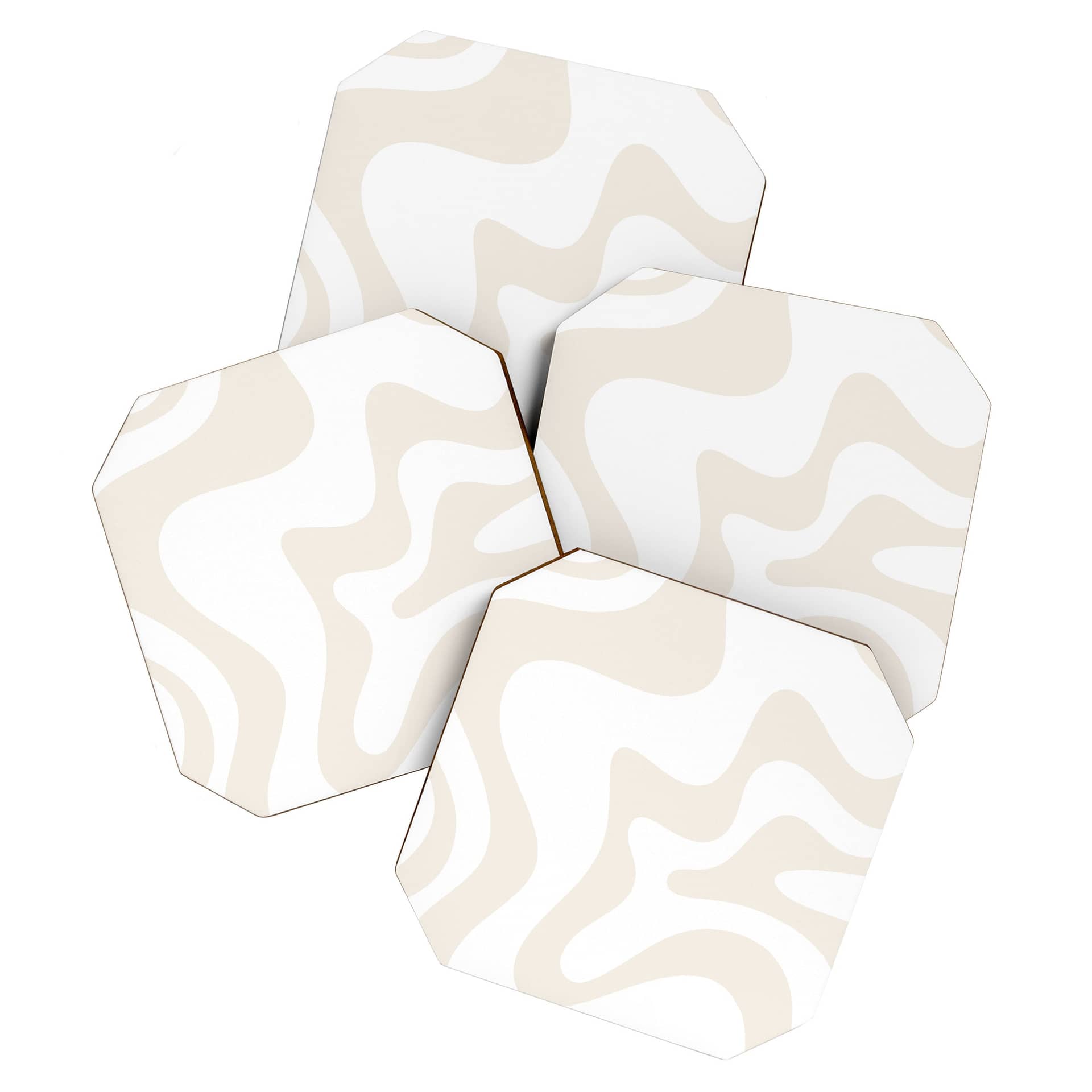 Liquid Swirl Abstract Pattern In Pale Beige And White Coaster