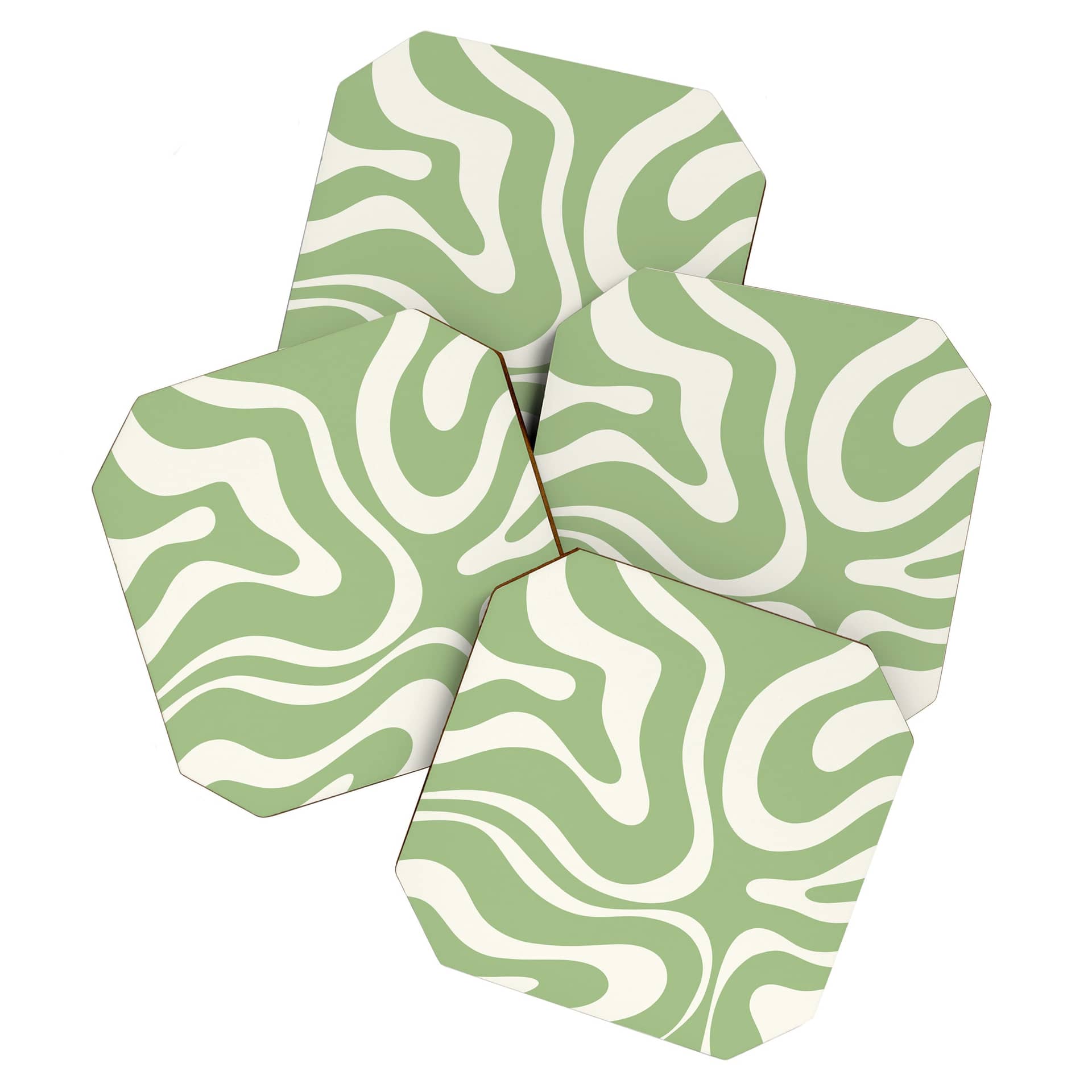 Modern Liquid Swirl Abstract Pattern In Light Sage Green And Cream Coaster