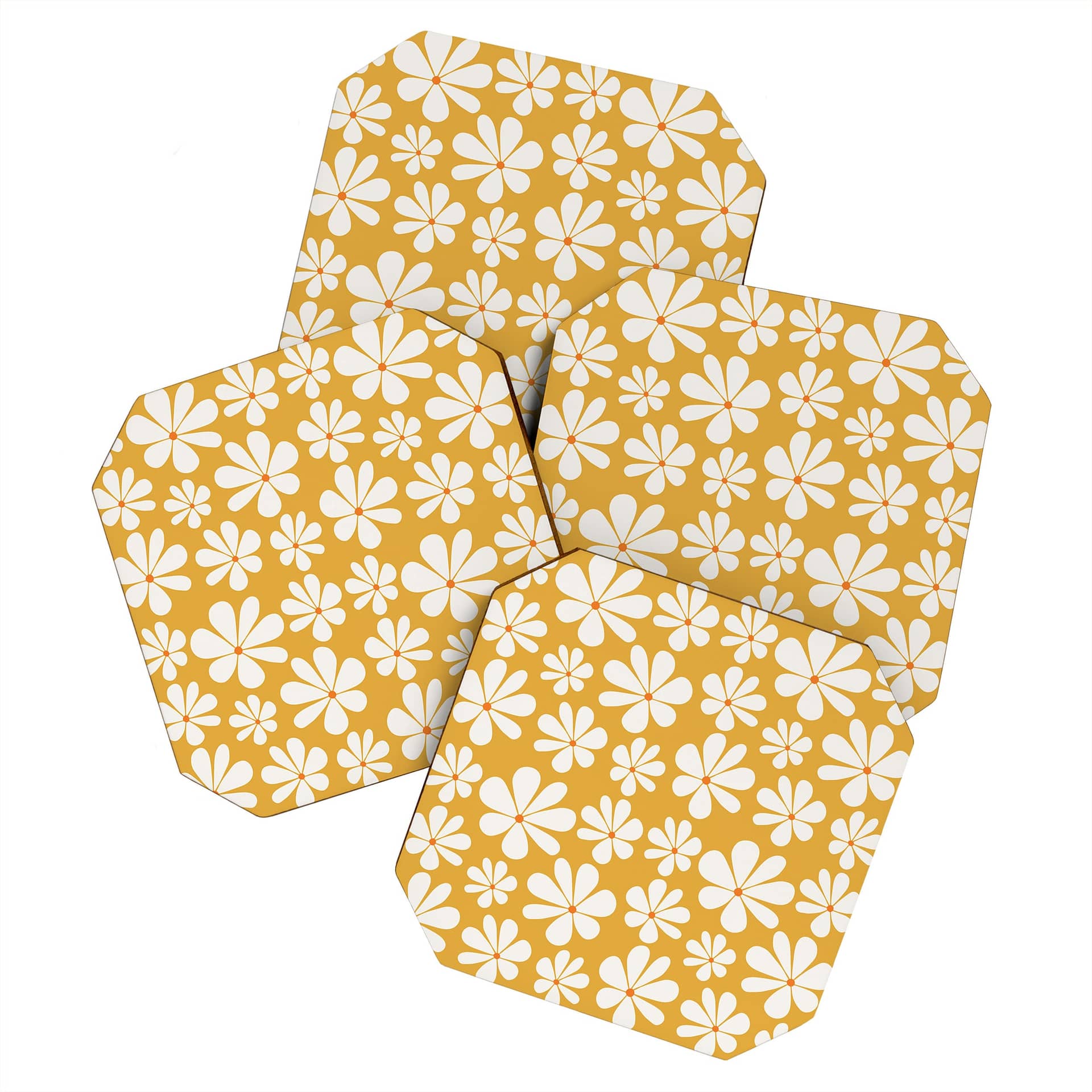 Retro Daisy Pattern - Golden Yellow Coaster